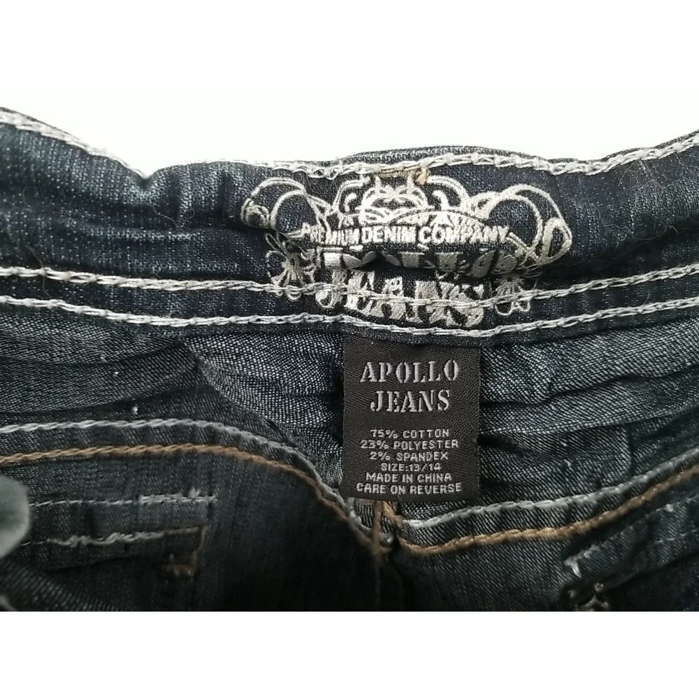 Apollo Jeans Womens 13/14 Blue Dark Wash Stretch‎ Embroidered Pockets - Picture 4 of 6